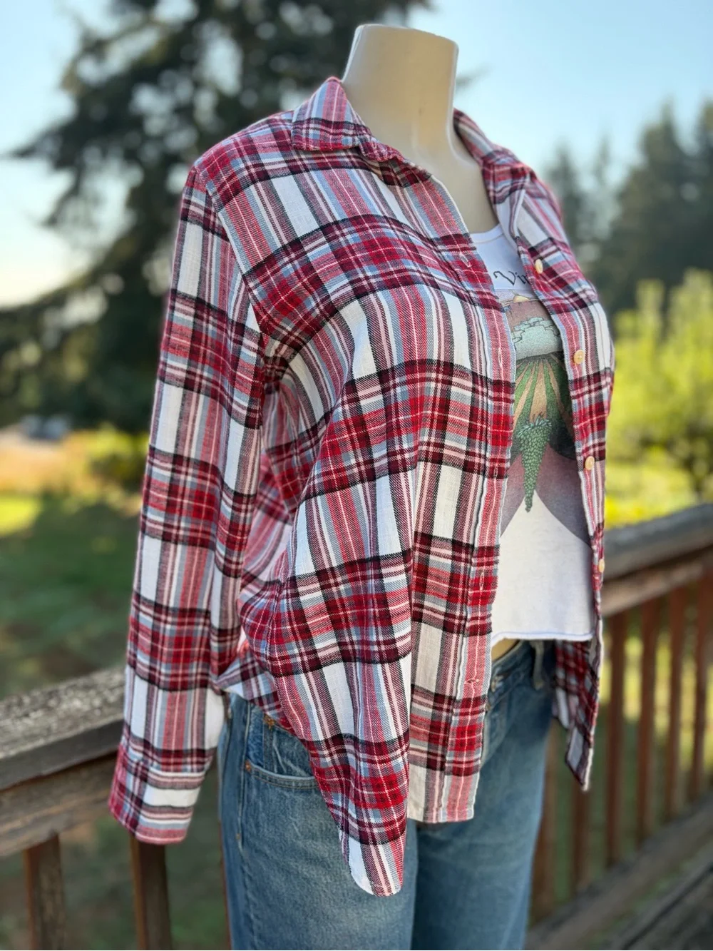 J. Crew Red & White Plaid Long-Sleeve Button-Down Flannel Shirt Women’s Size 2